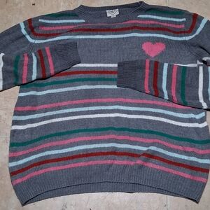St. John's Bay Gray and Red Crew Neck Sweater with Heart Detail